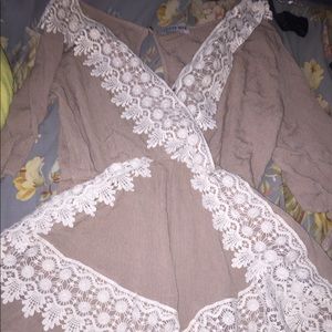 Beige and white lace fashion nova romper